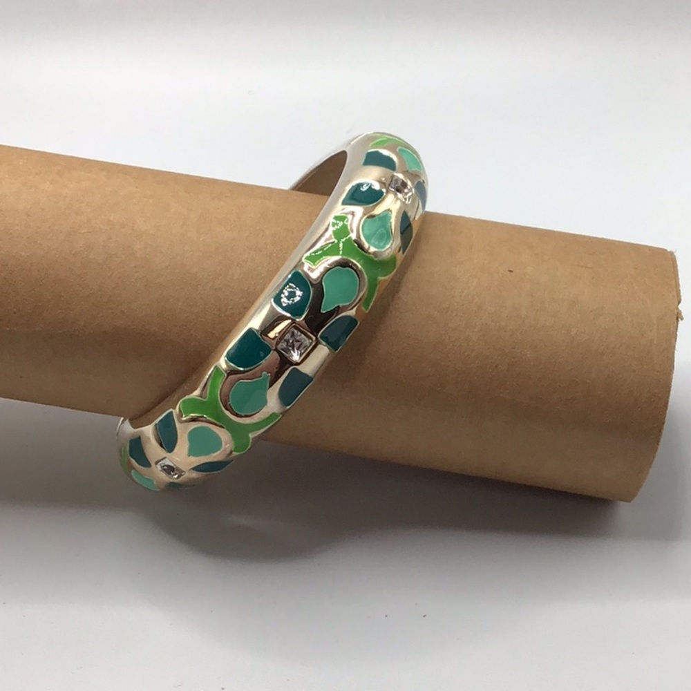 Elegant Green and Silver Bangle Bracelet